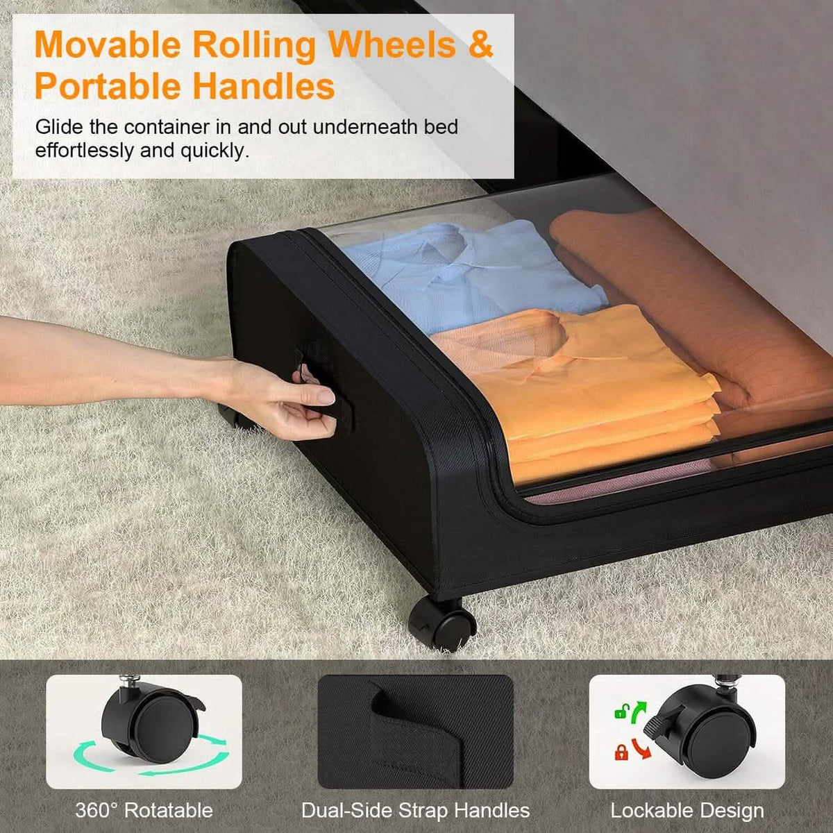 Under-Bed Storage Drawer with Wheels Multipurpose with Clear Window & Label