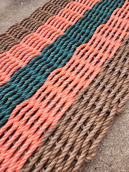 Autumn Stripe Lobster Rope Doormat – Brown, Orange & Green