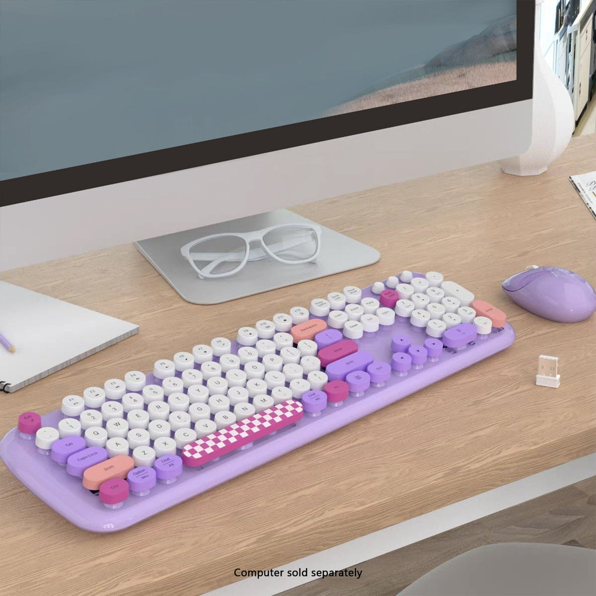 Wireless Keyboard & Mouse Combo - Silent Click, Colorful 104 Keys