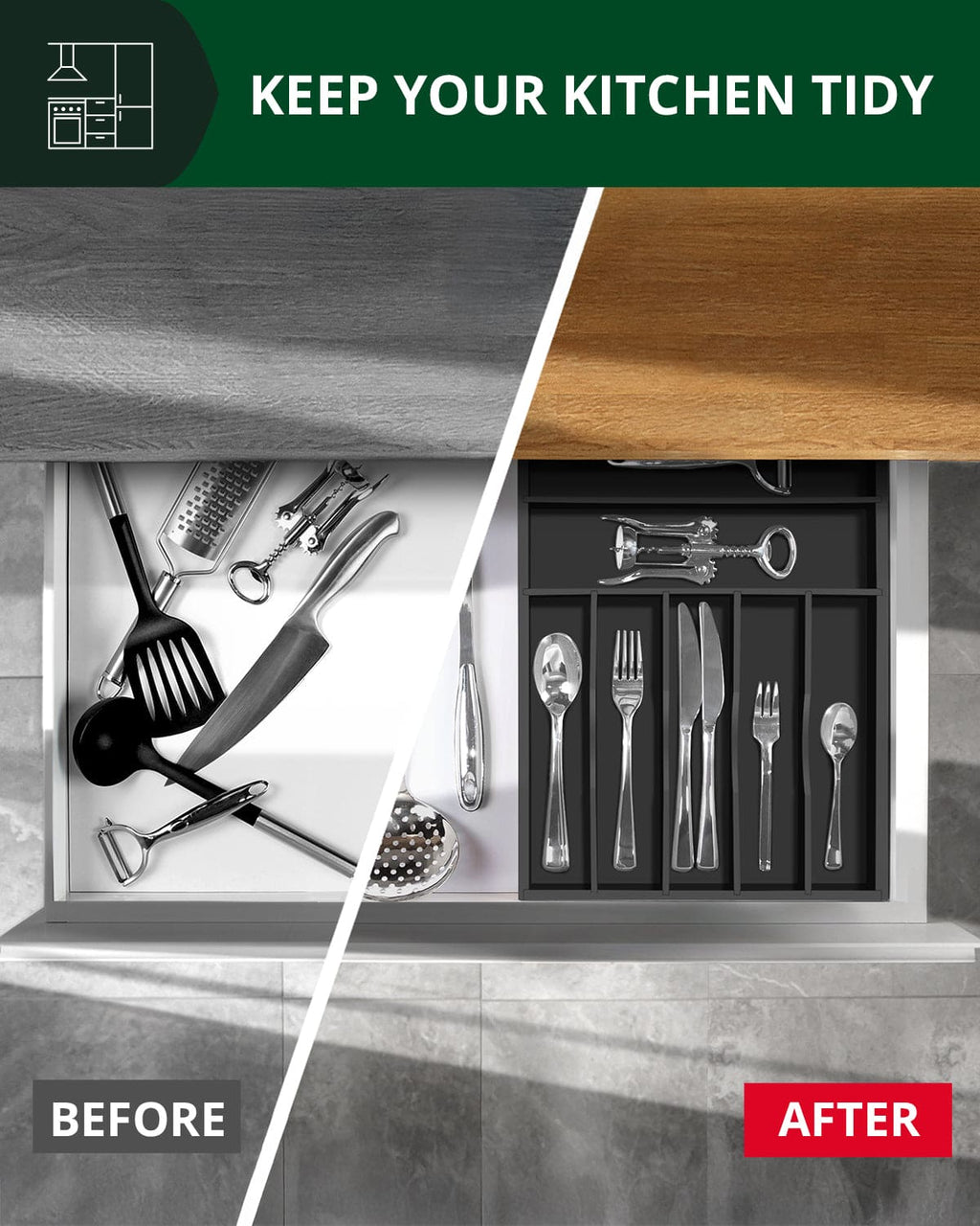 Basic Silverware Drawer Organizer, Black