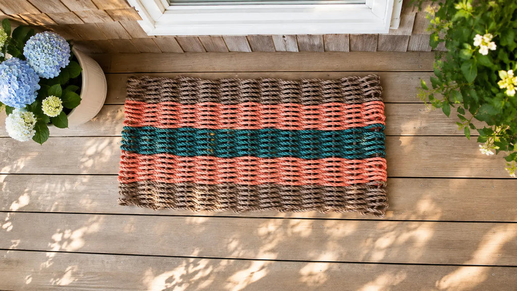 Autumn Stripe Lobster Rope Doormat – Brown, Orange & Green