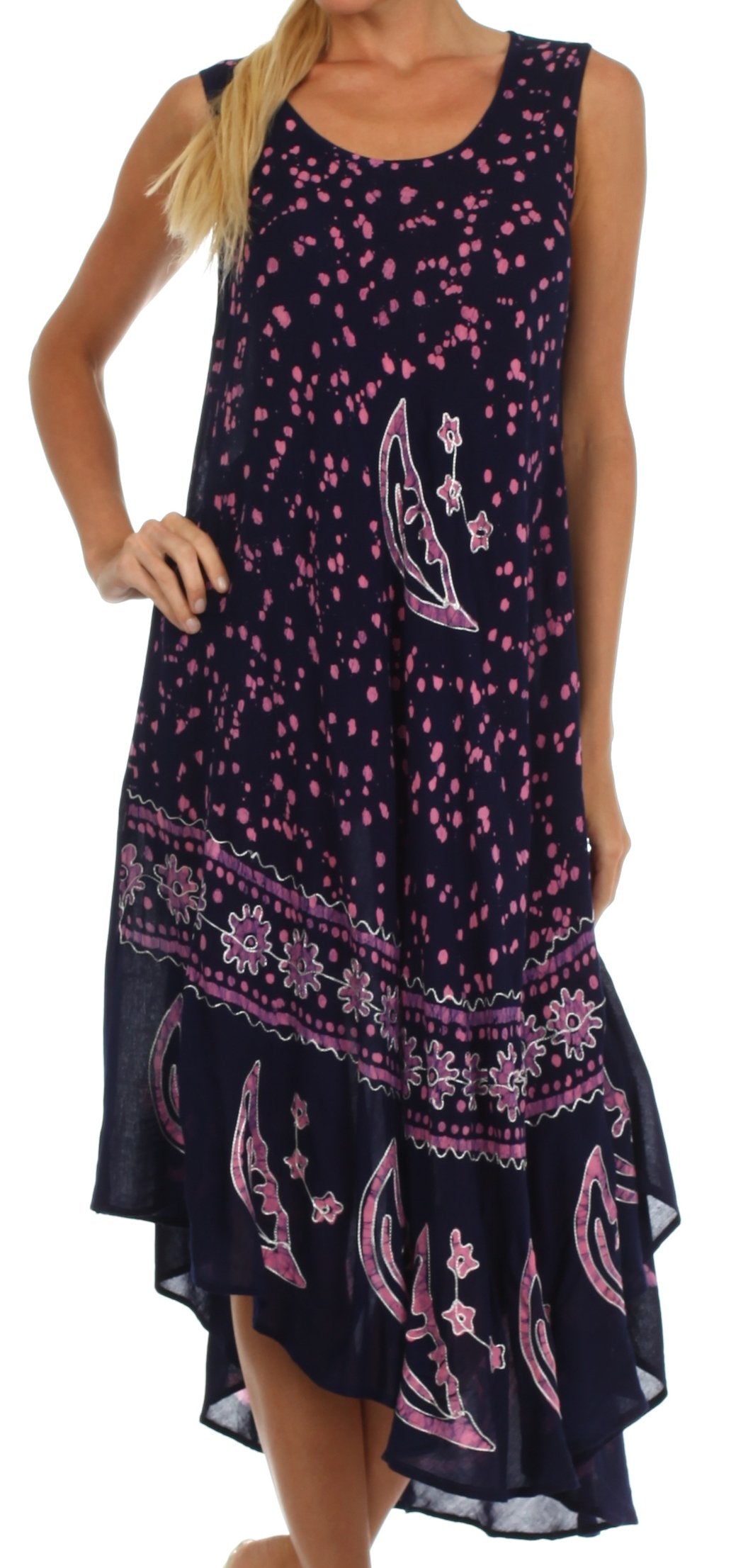 Sakkas Moon and Stars Batik Caftan Tank Dress / Cover Up