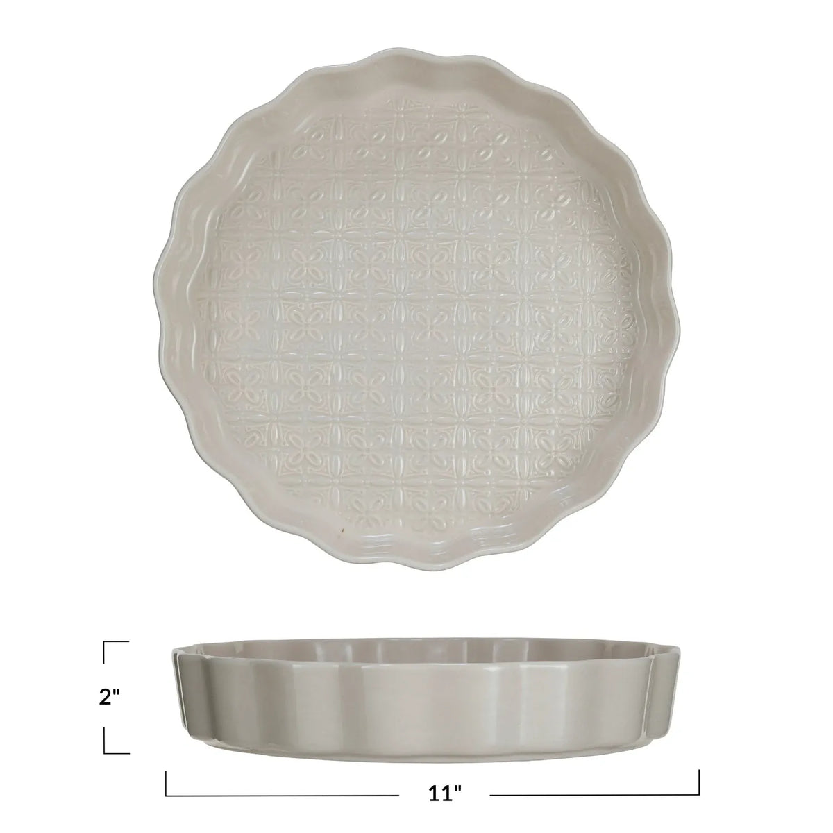 Cream Embossed Stoneware Fluted Pie Dish 11"
