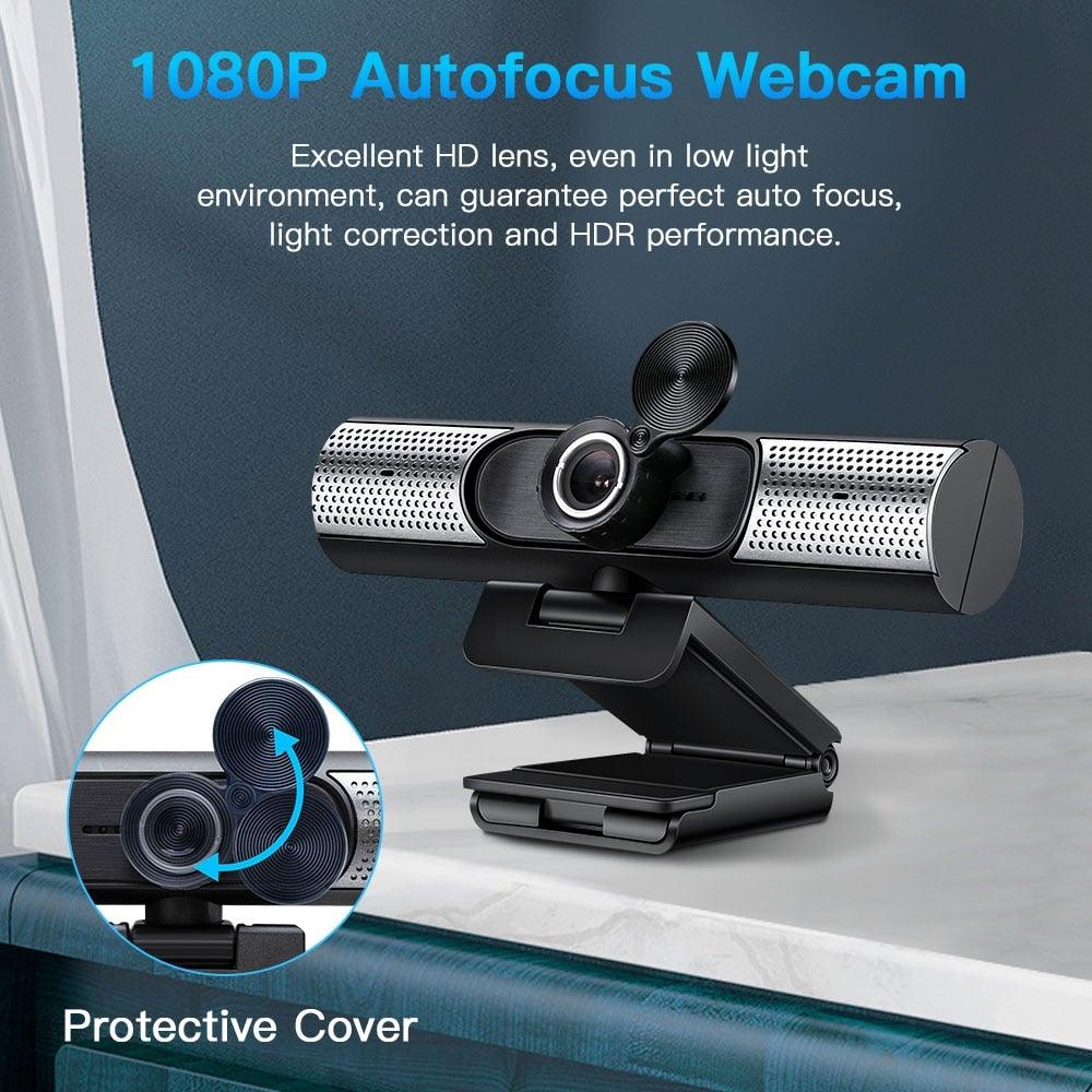 Webcam 1080P Full HD Autofocus Web Camera With Speaker Microphone USB Cam for PC Computer Laptop Video Calling Work Gaming 3D Noise Reduction